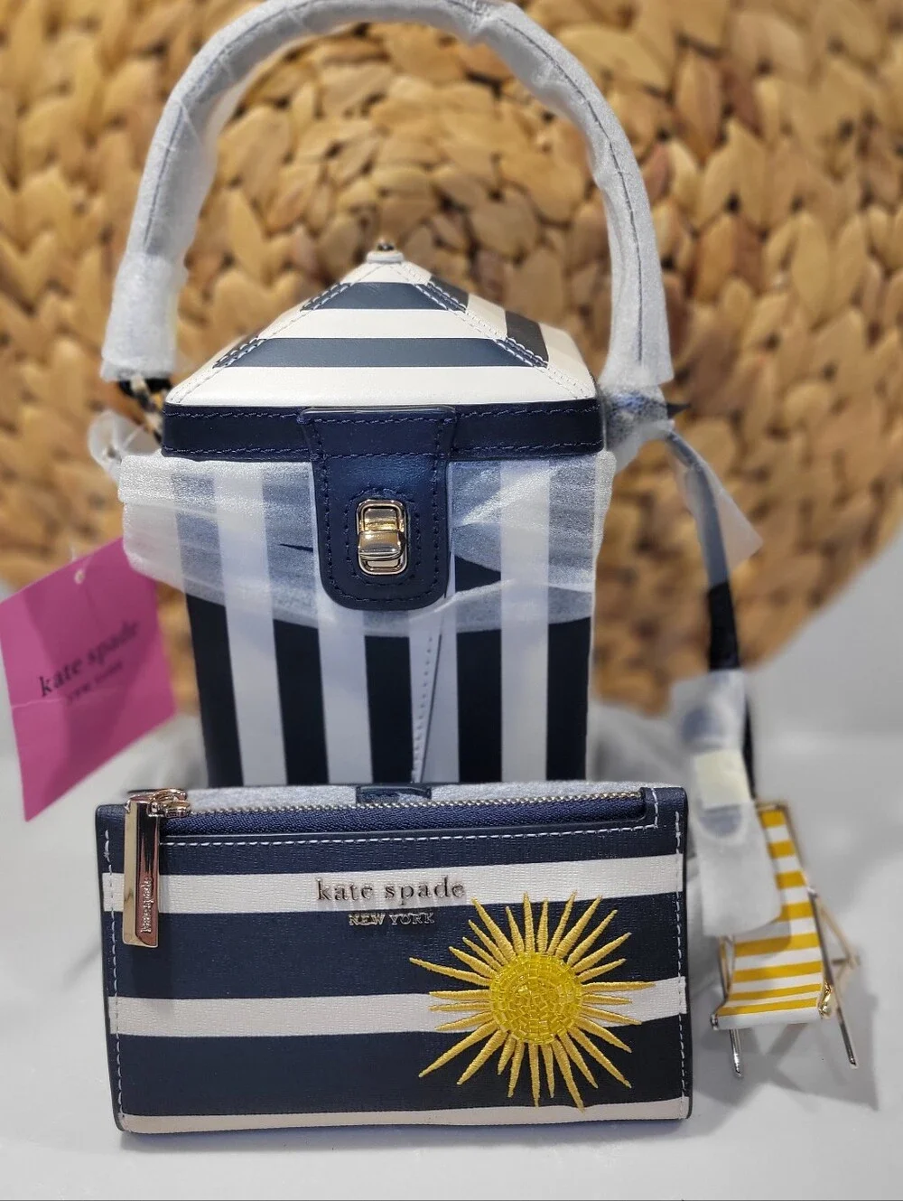 Kate Spade NY Sunkissed Striped 3D Tent Xbody + Embellished Wallet NWT